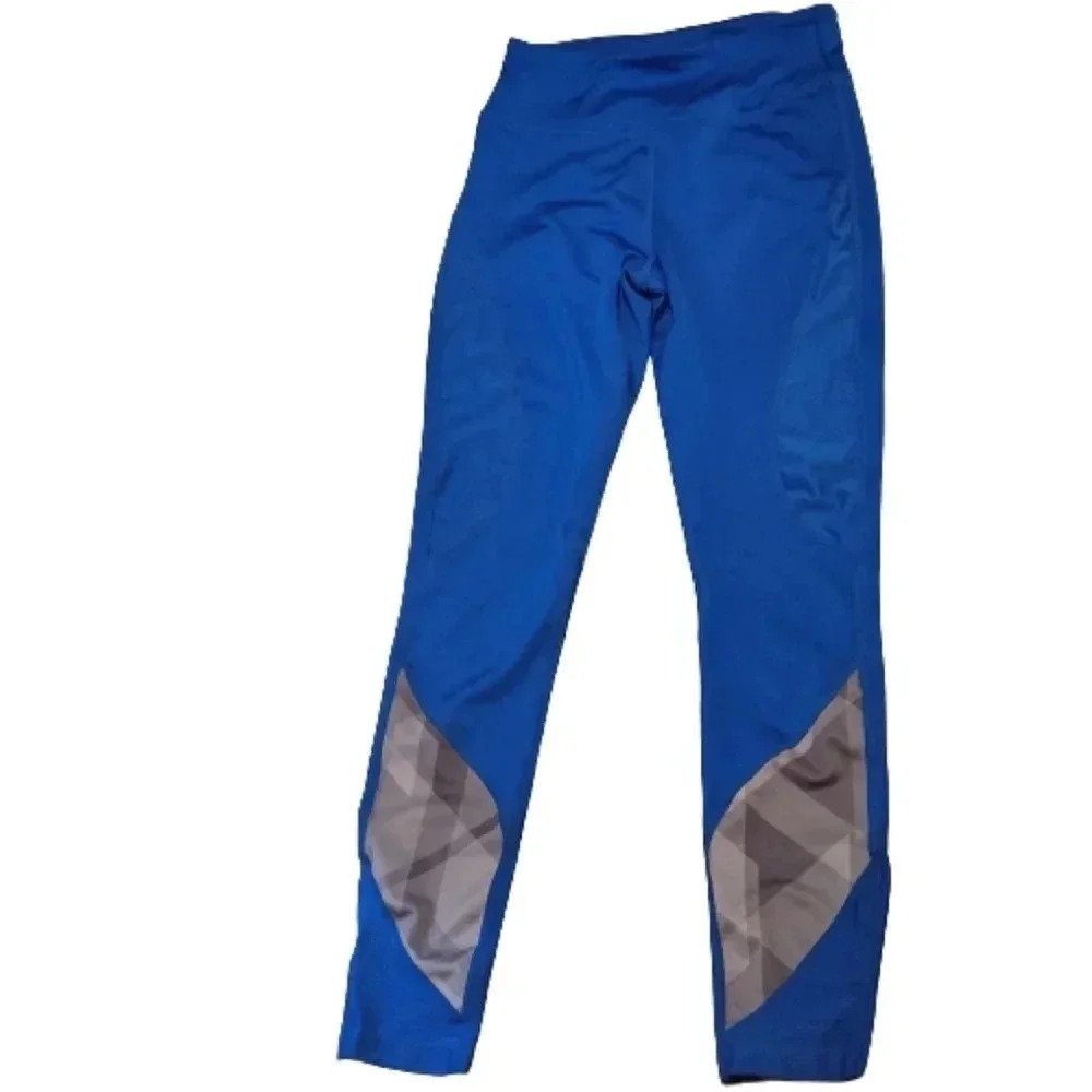 Orange brand blue and gray full length leggings with mesh side panel Size XS